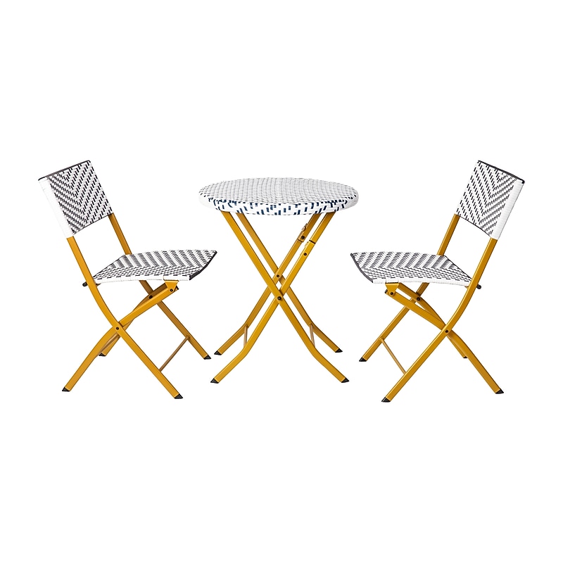 Flash Furniture Rouen Indoor/Outdoor Foldable French Bistro Set, Navy/White/Natural (FVFWA085NVYWHT) image 1