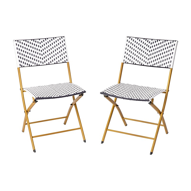 Flash Furniture Rouen Indoor/Outdoor Foldable French Bistro Chairs, Navy/White/Natural, 2/Pack (2FVFWA086NVYWHT) image 1