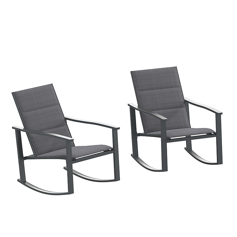 Flash Furniture Brazos Outdoor Rocking Chairs with Flex Comfort Material, Black, 2/Pack (2FVFSC2315NBLK) image 1