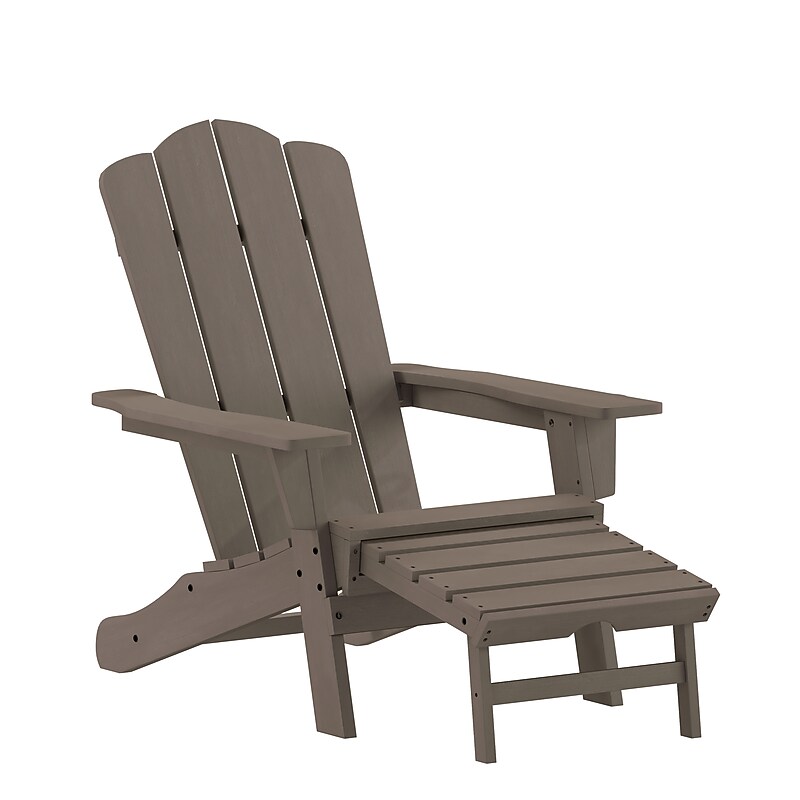 Flash Furniture Newport Adirondack Chair with Cup Holder and Pull Out Ottoman, Brown (LEHMP1044110BR) image 1