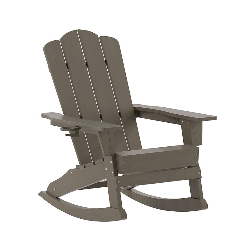 Flash Furniture Newport Adirondack Rocking Chair with Cup Holder, Brown (LEHMP104431BR) image 1