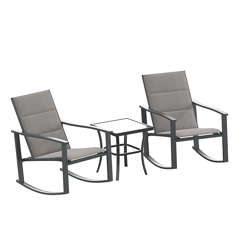 Flash Furniture Brazos Outdoor Rocking Chair Bistro Set with 2 Chairs and Table, Gray/Black (FVFSC2315GRY) image 1