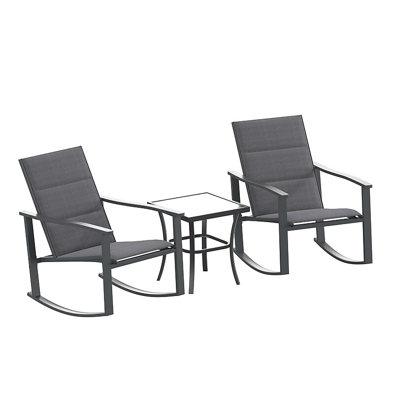 Flash Furniture Brazos Outdoor Rocking Chair Bistro Set with 2 Chairs and Table, Black (FVFSC2315BLK) image 1