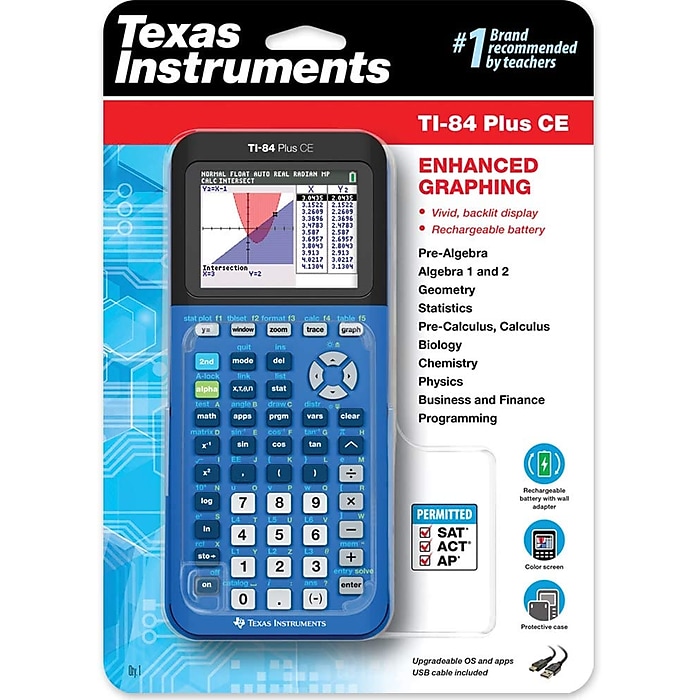 Texas Instruments TI‑84 Plus CE Graphing Calculator, Blue Texas Instruments TI‑84 Plus CE Graphing Calculator, Blue