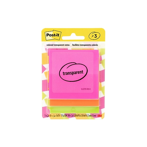 Postit Transparent Notes Notes, 2.8" x 2.8", Assorted Collection, 30