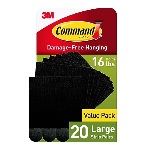 Command Large Hanging Strips, 16 lb., Black, 20/Pack (17206BLK20NA