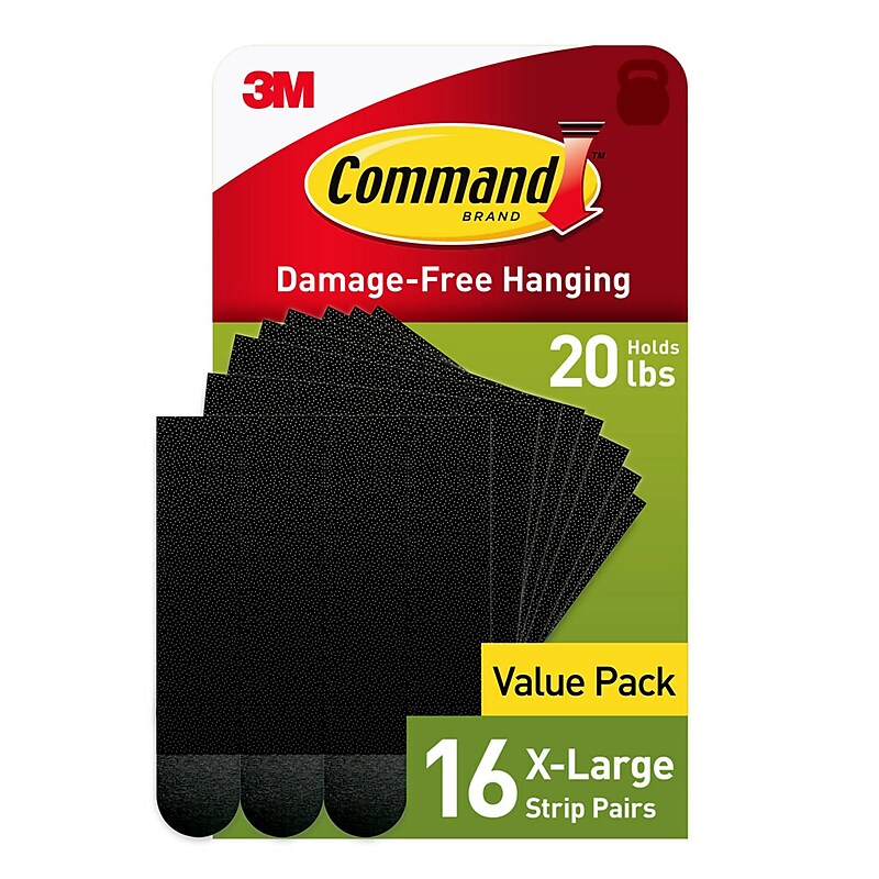 Command Extra Large Hanging Strips, 20 lb., Black, 16/Pack (17217BLK-16NA) image 1