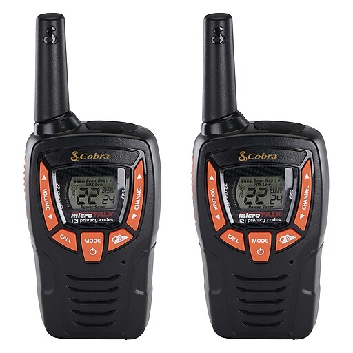 Cobra Weather-Resistant 25-Mile Range 2-Way Radio, Black, 2/Pack