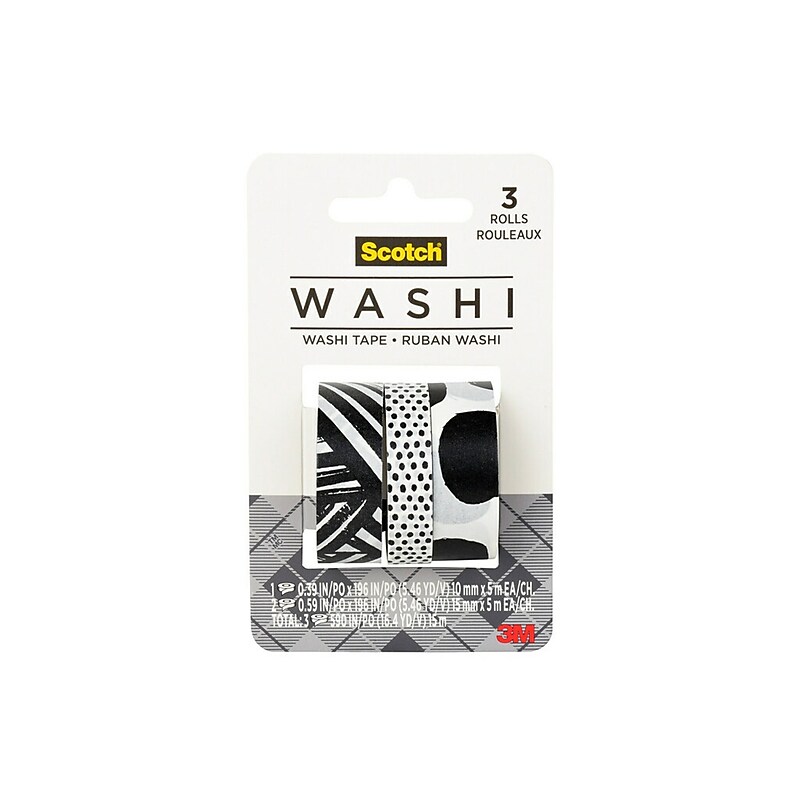 Scotch Washi Tape, Assorted Sizes, Black and White (C1017-3-P39) image 1