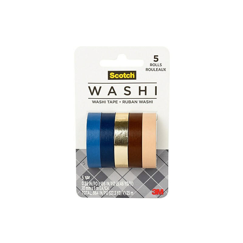 Scotch Washi Tape, 0.39" x 5.46 yds., Earth Design, 5 Rolls/Pack (C1017-5-P6) image 1