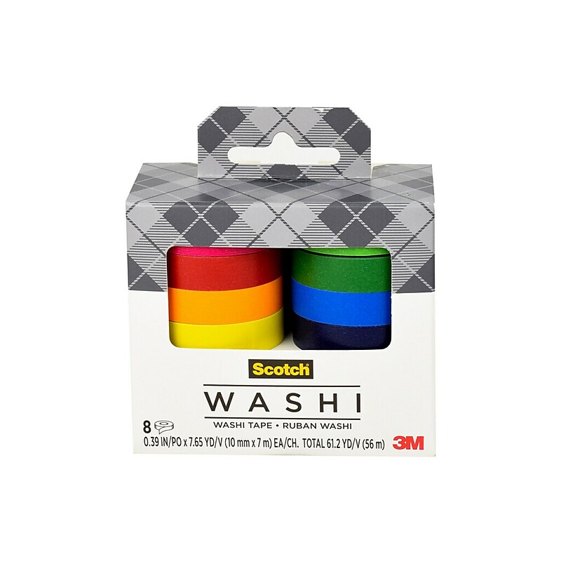 Scotch Washi Tape, Assorted Rainbow Design, 8 Rolls/Pack (C1017-8-SOL1) image 1