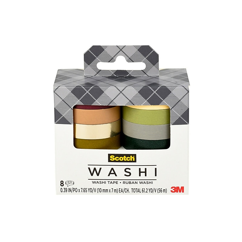 Scotch Washi Solid Earth Washi Tape, 0.39" x 7.65 yds., Multicolor, 8 Rolls/Pack (C1017-8-SOL3) image 1