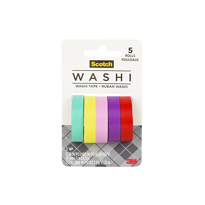 Scotch Washi Tape, 0.39" x 5.46 yds., Tropical Design, 5 Rolls/Pack (C1017-5-P2) image 1
