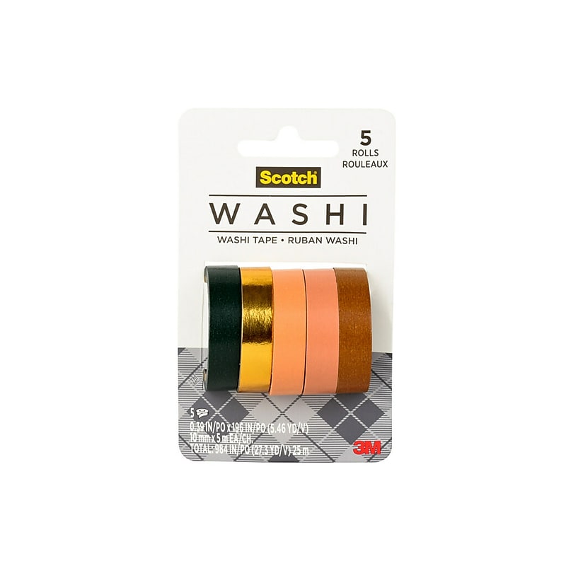 Scotch Washi Tape, 0.39" x 5.46 yds., Sunset Design, 5 Rolls/Pack (C1017-5-P5) image 1
