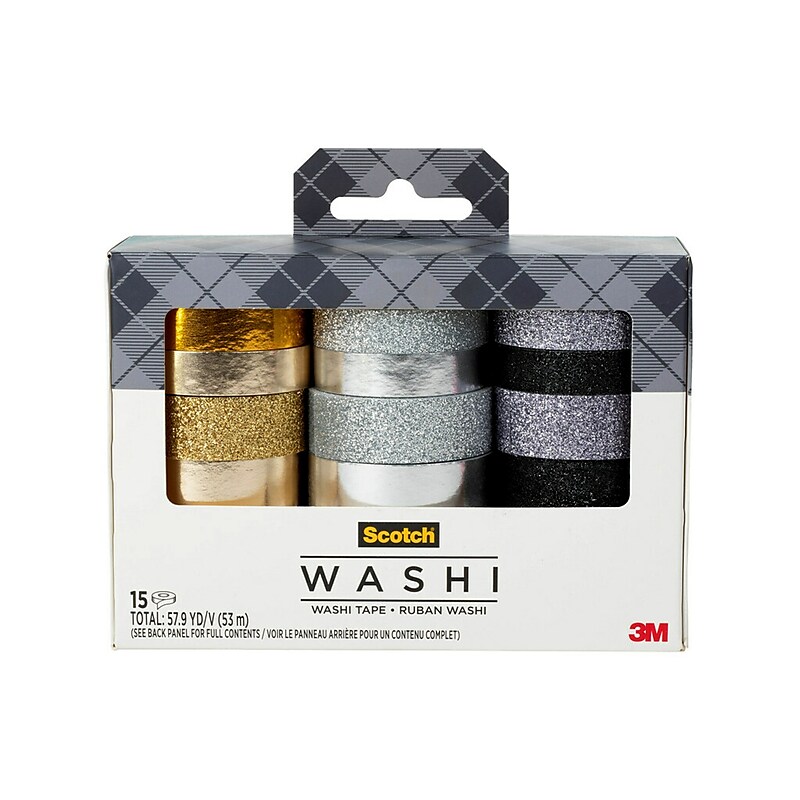 Scotch Washi Glitter Metallic Washi Tape, Multicolor, 15 Rolls/P ack (C1017-15-P6) image 1