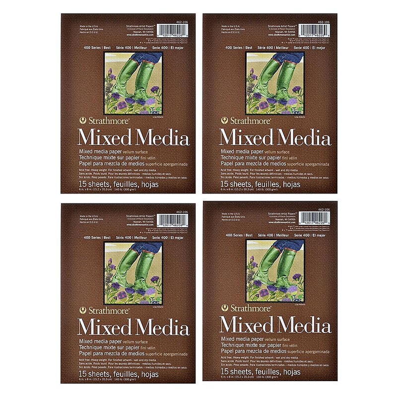 Strathmore 400 Series Mixed Media Pads, 6 in. x 8 in., 15 Sheets, 4/Pack (PK4-462-106) image 1