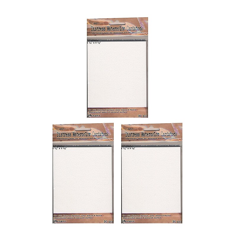 Ranger Tim Holtz Distress Watercolor Cardstock, 4 1/4" x 5 1/2", 20 Sheets/Pad, 3 Pads/Pack (PK3-TDA39549) image 1