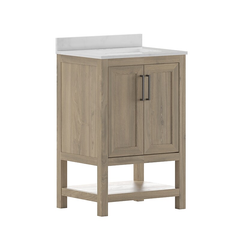 Flash Furniture Vega Bathroom Vanity with Sink and Storage, 24" Brown/White (FSVEGA24BR) image 1