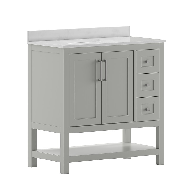 Flash Furniture Vega Bathroom Vanity with Sink and Storage Drawers, 36" Gray/White (FSVEGA36KDGY) image 1