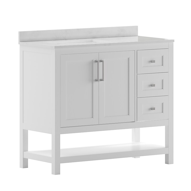 Flash Furniture Vega Bathroom Vanity with Sink and Storage Drawers, 42" White (FSVEGA42WH) image 1