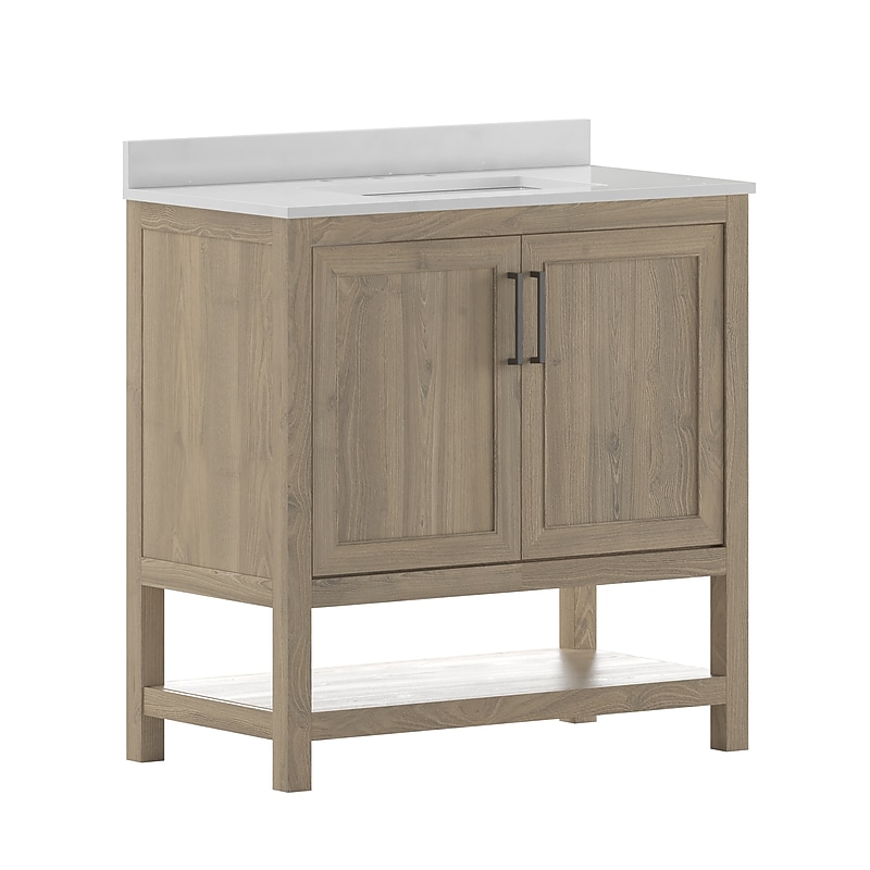 Flash Furniture Vega Bathroom Vanity with Sink and Storage, 36" Brown/White (FSVEGA36BR) image 1