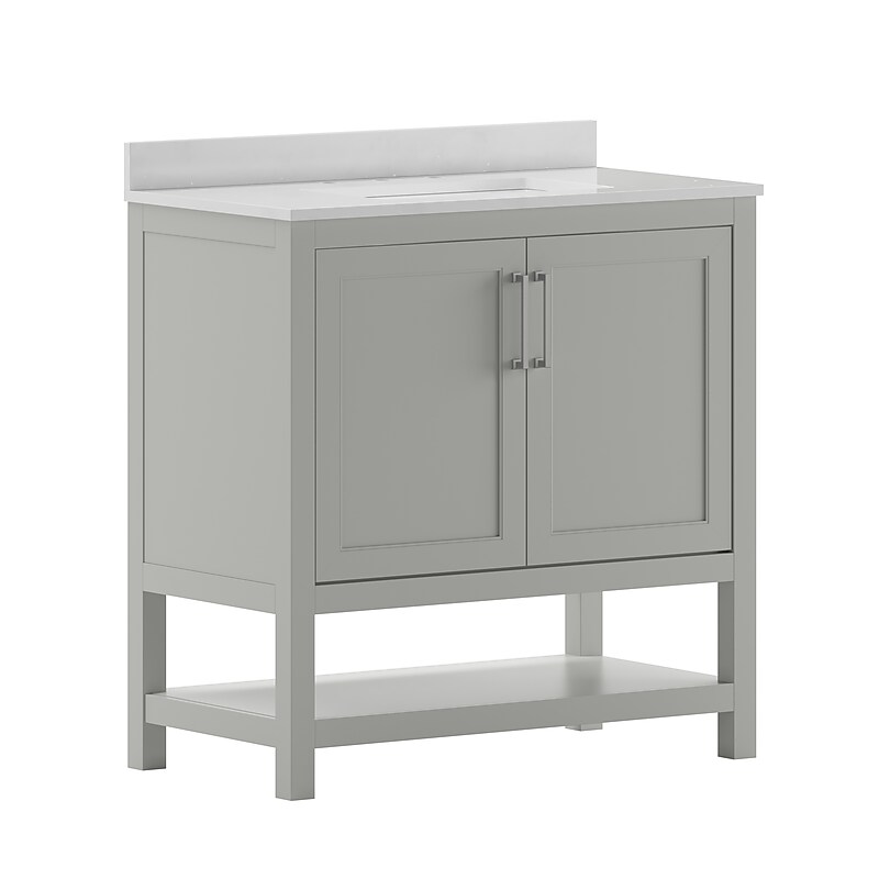 Flash Furniture Vega Bathroom Vanity with Sink and Storage, 36" Gray/White (FSVEGA36GY) image 1