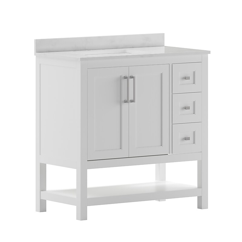 Flash Furniture Vega Bathroom Vanity with Sink and Storage Drawers, 36" White (FSVEGA36KDWH) image 1