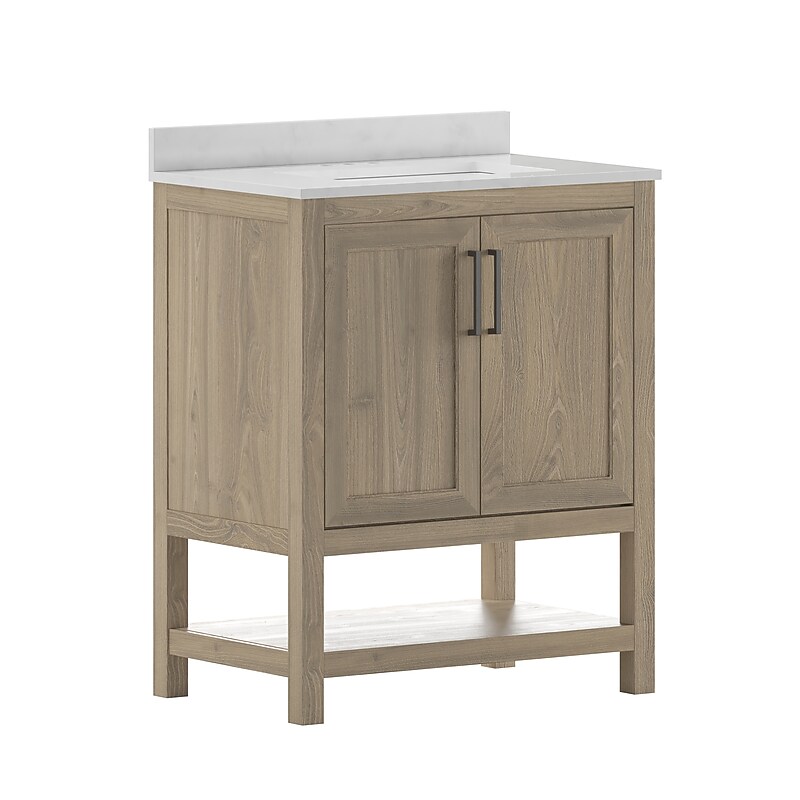 Flash Furniture Vega Bathroom Vanity with Sink and Storage, 30" Brown/White (FSVEGA30BR) image 1