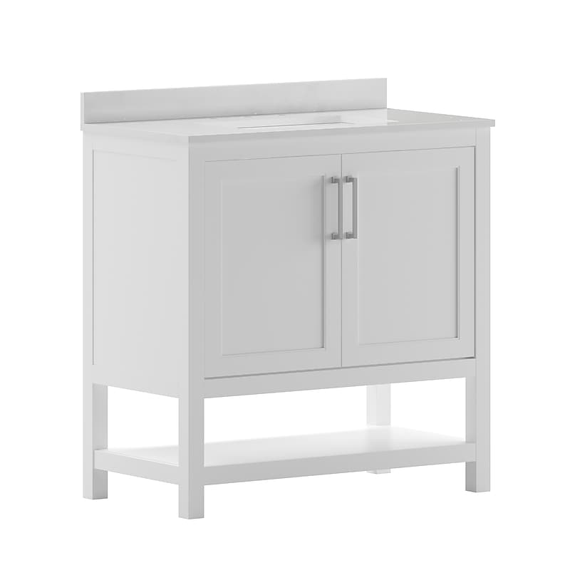 Flash Furniture Vega Bathroom Vanity with Sink and Storage, 36" White (FSVEGA36WH) image 1