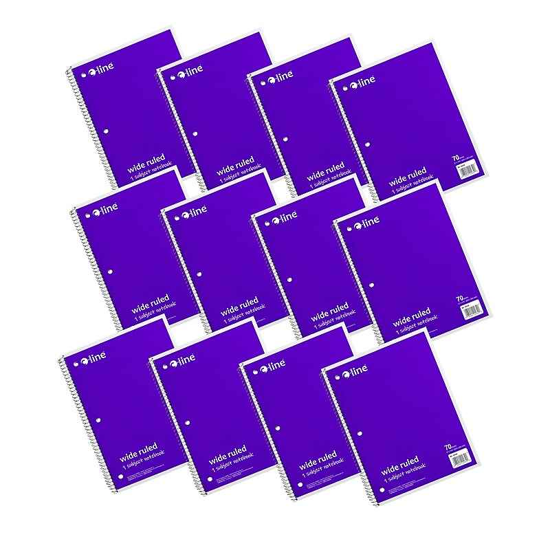 C-Line 1-Subject Notebooks, 8" x 10.5", Wide Ruled, 70 Sheets, Purple, 12/Bundle (CLI22039-12) image 1
