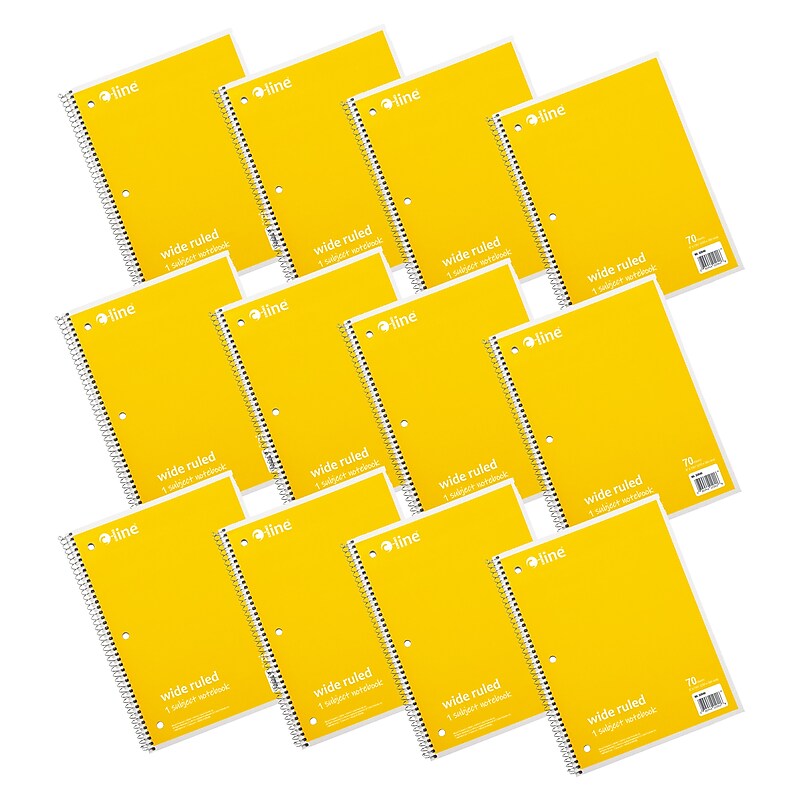 C-Line 1-Subject Notebooks, 8" x 10.5", Wide Ruled, 70 Sheets, Yellow, 12/Bundle (CLI22040-12) image 1