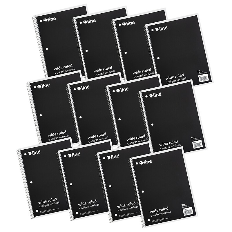 C-Line 1-Subject Notebooks, 8" x 10.5", Wide Ruled, 70 Sheets, Black, 12/Bundle (CLI22041-12) image 1