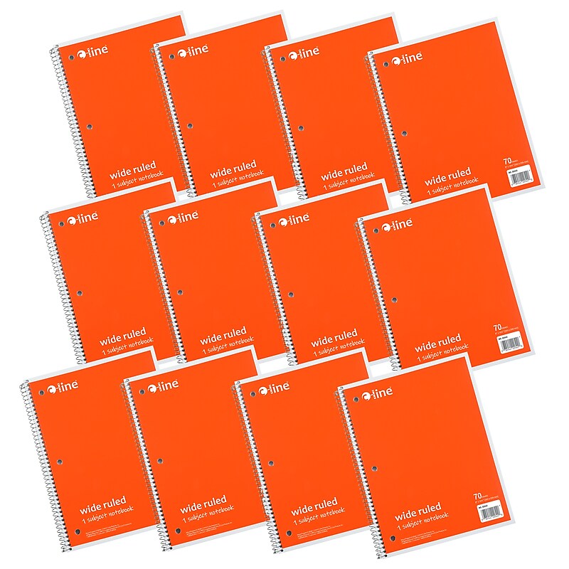 C-Line 1-Subject Notebooks, 8" x 10.5", Wide Ruled, 70 Sheets, Orange, 12/Bundle (CLI22042-12) image 1