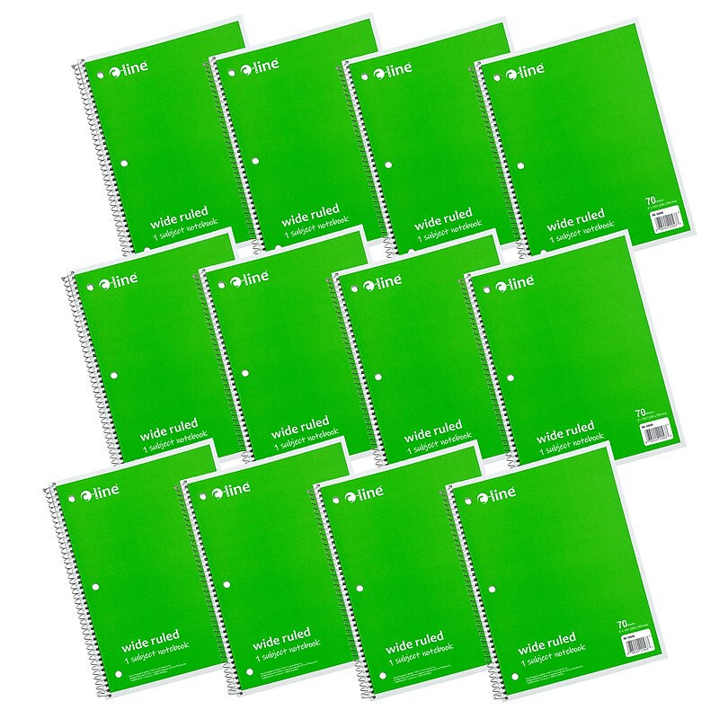 C-Line 1-Subject Notebooks, 8" x 10.5", Wide Ruled, 70 Sheets, Green, 12/Bundle (CLI22043-12) image 1