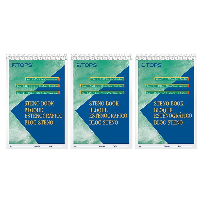 TOPS Steno Book Notebooks, 6" x 9", Gregg Ruled, 80 Sheets, 3/Bundle (ESS8020-3) image 1