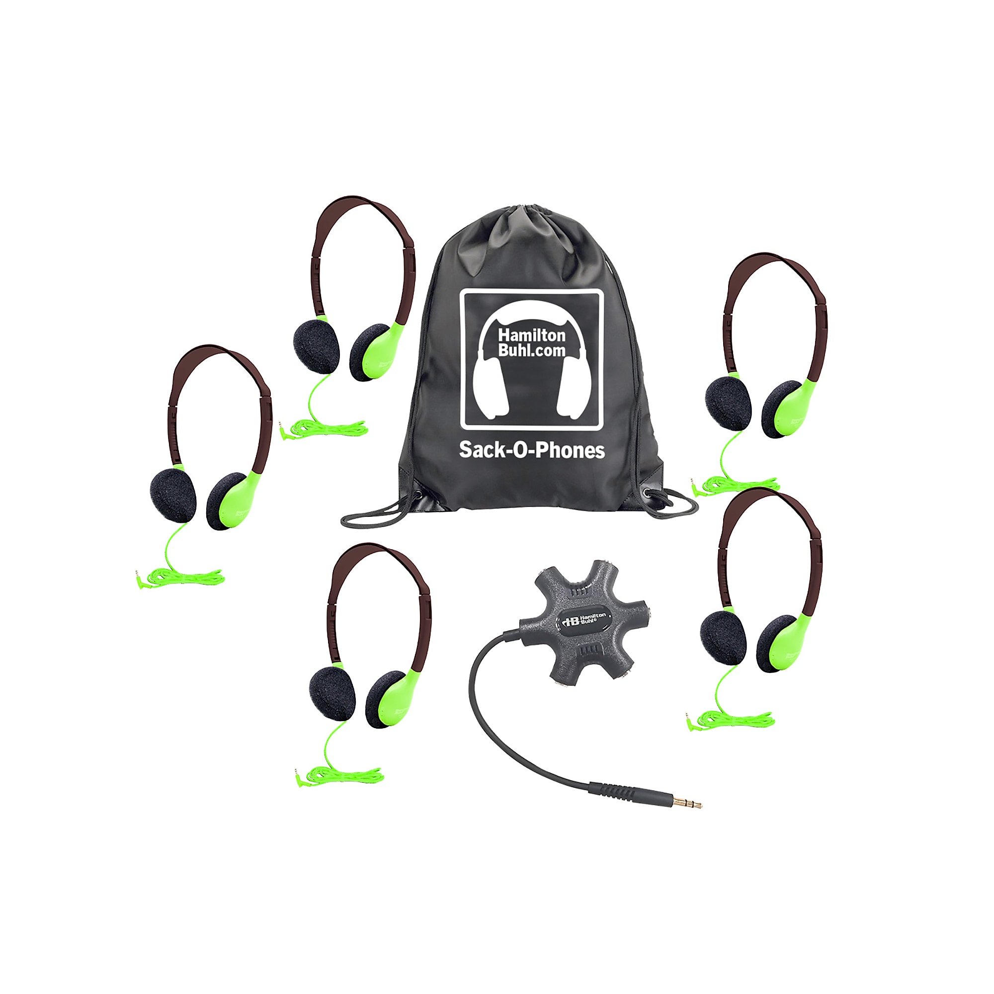 HamiltonBuhl Galaxy Econo-Line of Sack-O-Phones: 5 Green Headphones, Starfish Jackbox, and Carry Bag (HECGJB5HA2GRN) Sansujyuku sansujyuku.com