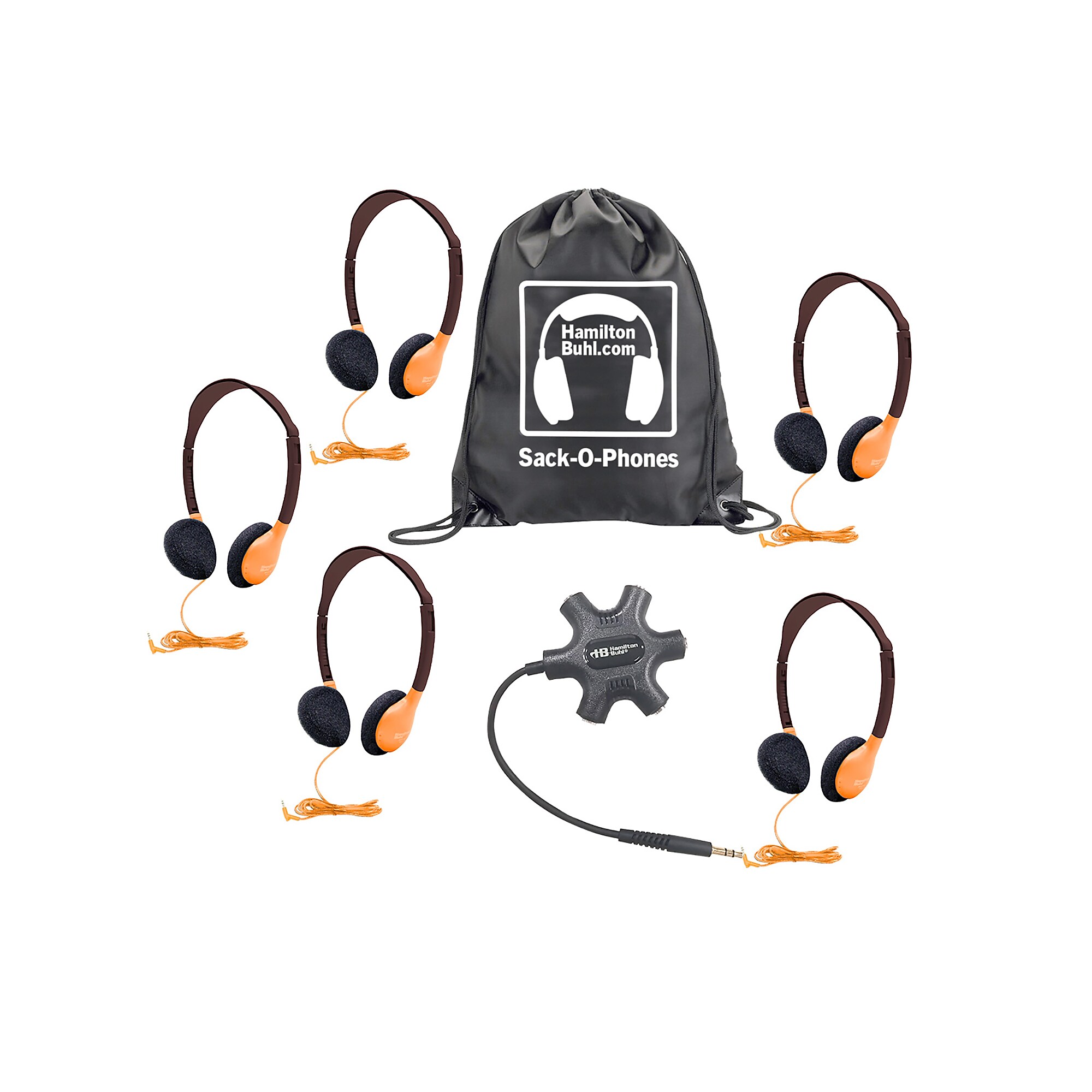 HamiltonBuhl Galaxy Econo-Line of Sack-O-Phones: 5 Orange Headphones, Starfish Jackbox, and Carry Bag (HECGJB5HA2ORG) Sansujyuku sansujyuku.com