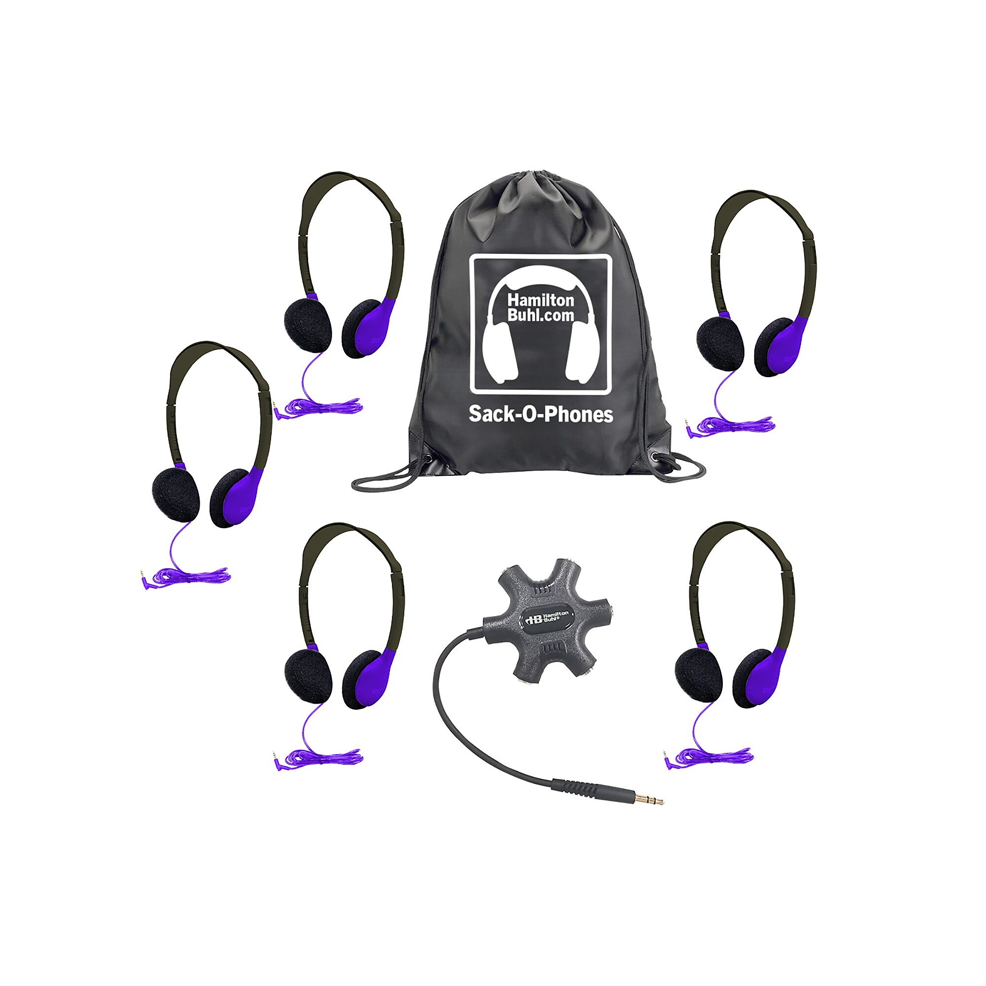 HamiltonBuhl Galaxy Econo-Line of Sack-O-Phones: 5 Purple Headphones, Starfish Jackbox, and Carry Bag (HECGJB5HA2PPL) Sansujyuku sansujyuku.com