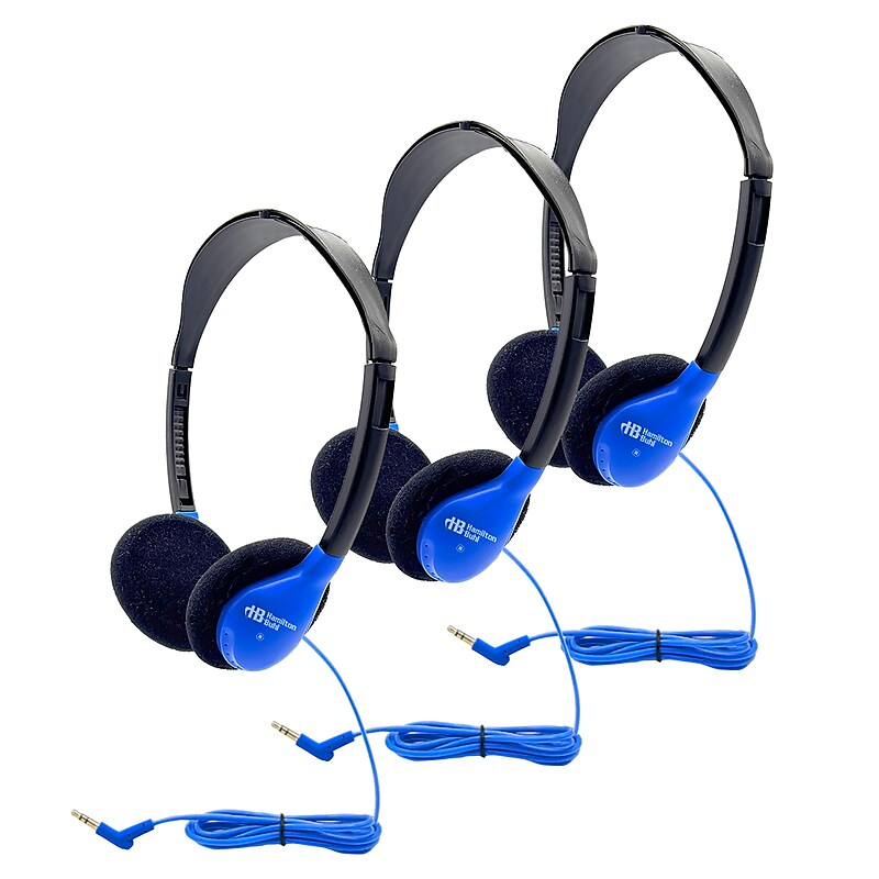 HamiltonBuhl Personal On-Ear Stereo Headphone, Blue, 3/Pack (HECHA2BLU-3) image 1