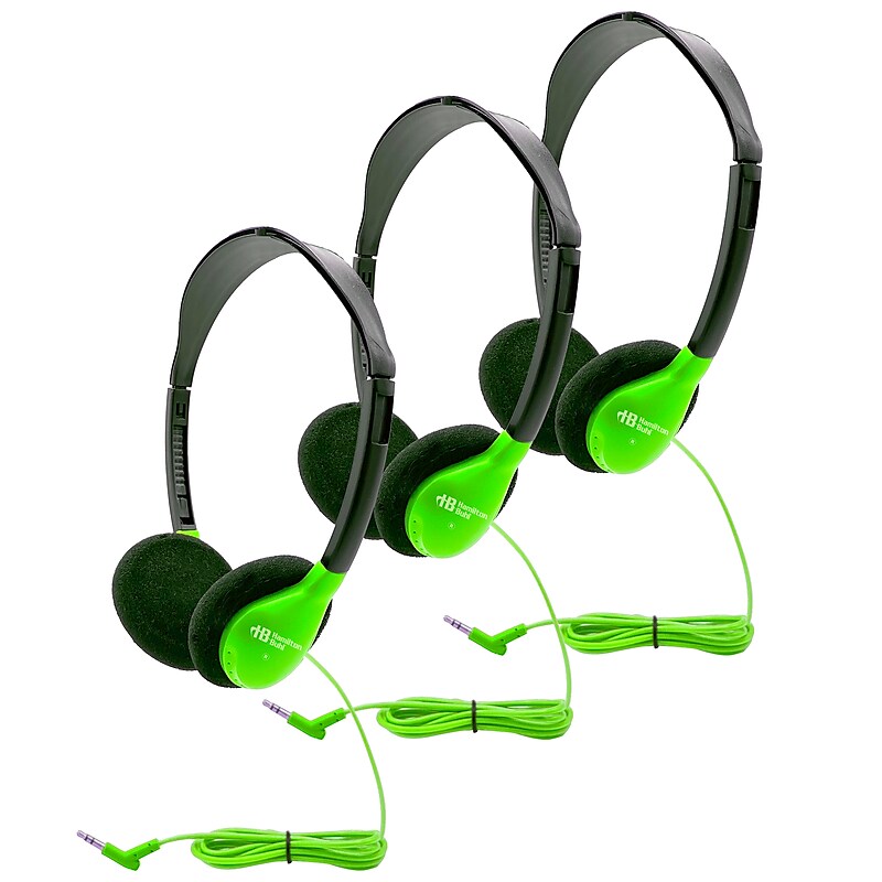 HamiltonBuhl Personal On-Ear Stereo Headphone, Green, 3/Pack (HECHA2GRN-3) image 1