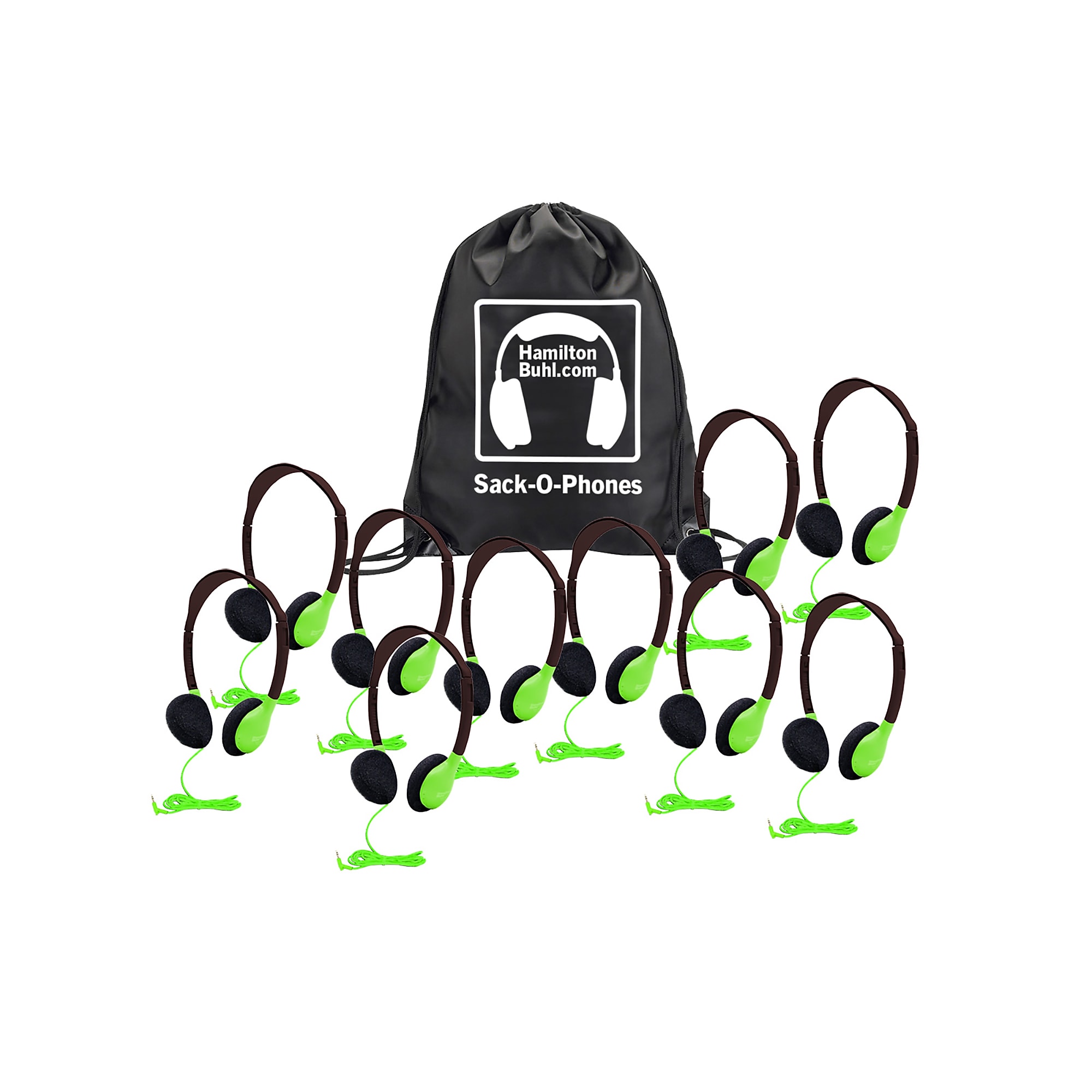 HamiltonBuhl Sack-O-Phones: 10 Personal Headphones in a Carry Bag, Green (HECSOPHA2GRN) Sansujyuku sansujyuku.com