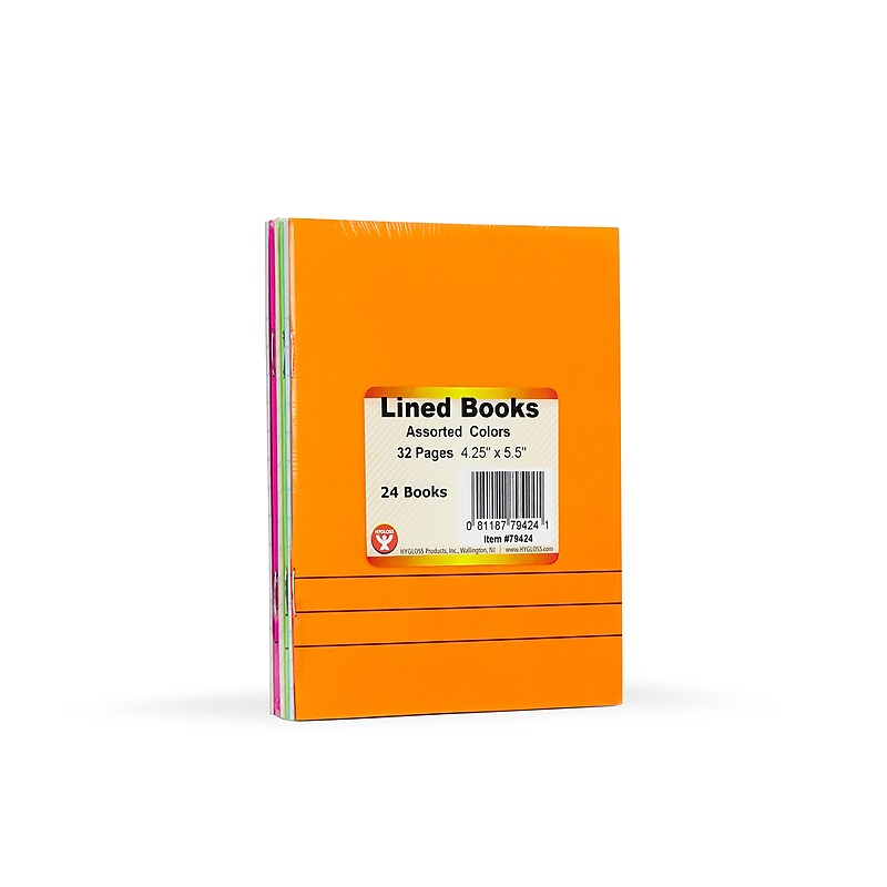 Hygloss 1-Subject Lined Notebooks, 4.25" x 5.5", Wide Ruled, 16 Sheets, Assorted Colors, 24/Pack (HYG79424) image 1