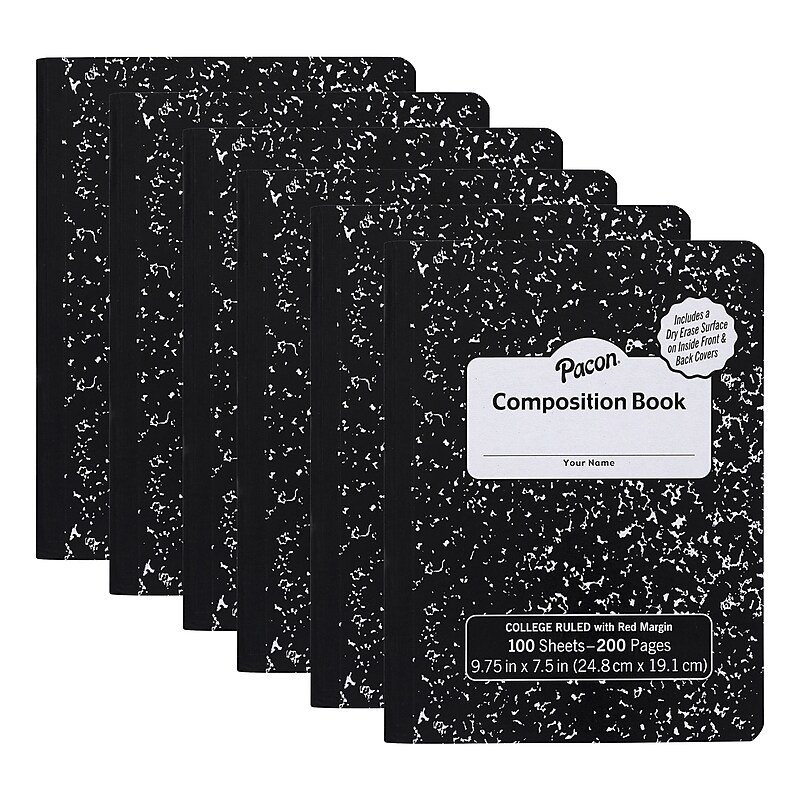 Pacon 1-Subject Composition Notebooks, 9.75" x 7.5", College Ruled, 100 Sheets, Black Marble, 6/Bundle (PACMMK37106DE-6) image 1