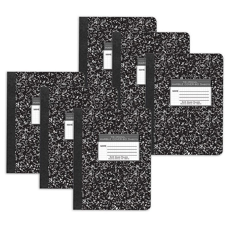 Roaring Spring Paper Products Composition Notebooks, 9.75" x 7.5", Quad Ruled, 80 Sheets, Black Marble, 6/Bundle (ROA77227-6) image 1
