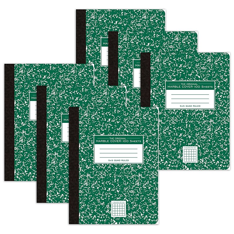 Roaring Spring Paper Products Composition Notebooks, 9.75" x 7.5", Quad Ruled, 100 Sheets, Green Marble, 6/Bundle (ROA77255-6) image 1