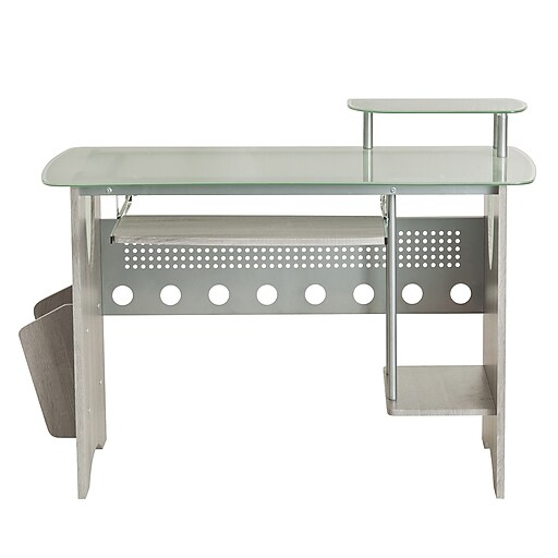 Techni Mobili Stylish Frosted Glass Top Computer Desk with Storage and