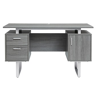 Techni Mobili 51.25"W Modern Office Desk with Storage, Gray (RTA-7002-GRY)