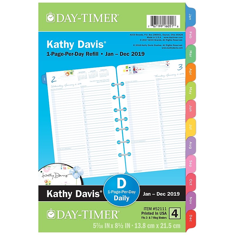 Day-Timer® Kathy Davis 1 Page Per Day Appt Book/Planner Refill, 12 Months, January Start, 5 1/2" x 8 1/2" (52111-1901) image 1