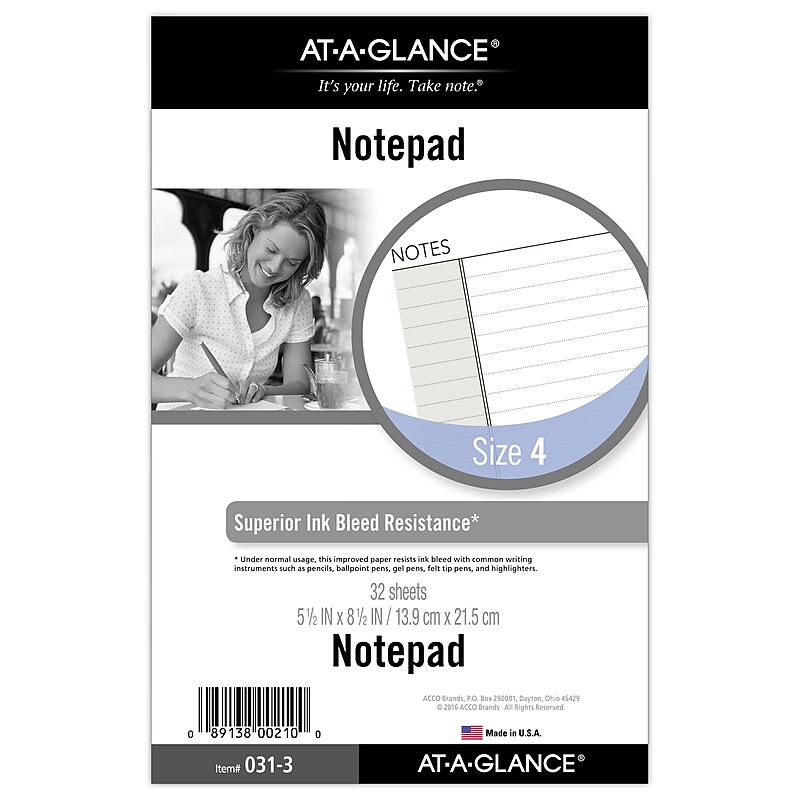 AT-A-GLANCE Notepad Refill, 5.5"W x 8.5"H, Narrow Ruled, White, 30 Sheets/Pad (031-3) image 1