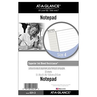 AT-A-GLANCE Notepad Refill, 5.5"W x 8.5"H, Narrow Ruled, White, 30 Sheets/Pad (031-3)